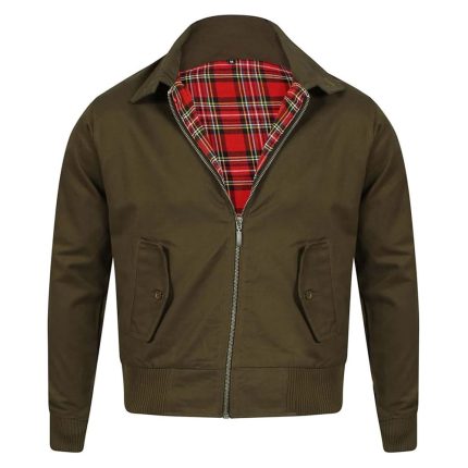 Harrington Jacket with Tartan Lining - Olive - XS