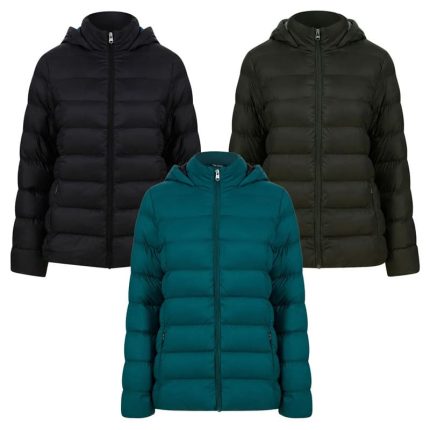 Women's Coat Quilted Hooded Padded Puffer Jacket Zip Pockets Warm