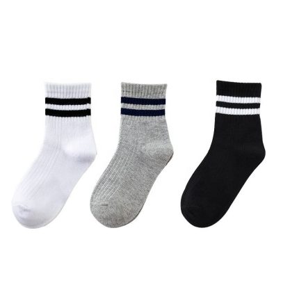 Mid-Calf Cotton Sports Socks for Kids Boys and Girls Solid Color Striped Crew Height for Students