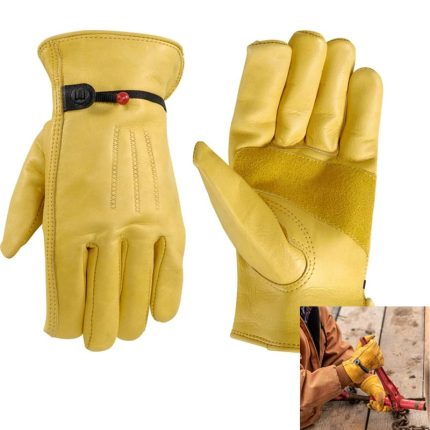 Men's Cowhide Leather Work Gloves | Adjustable Wrist, Puncture and Cut Resistant | Large